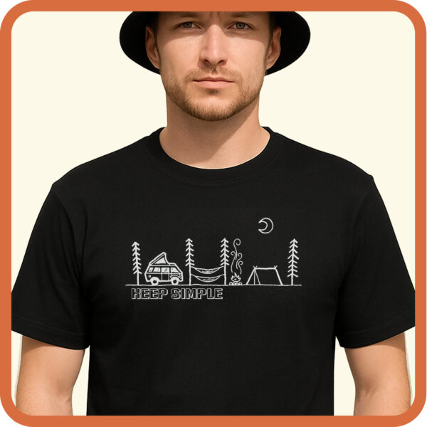 Keep Simple" Camping Graphic Men’s Black Cotton Half Sleeve T-Shirt - Image 2